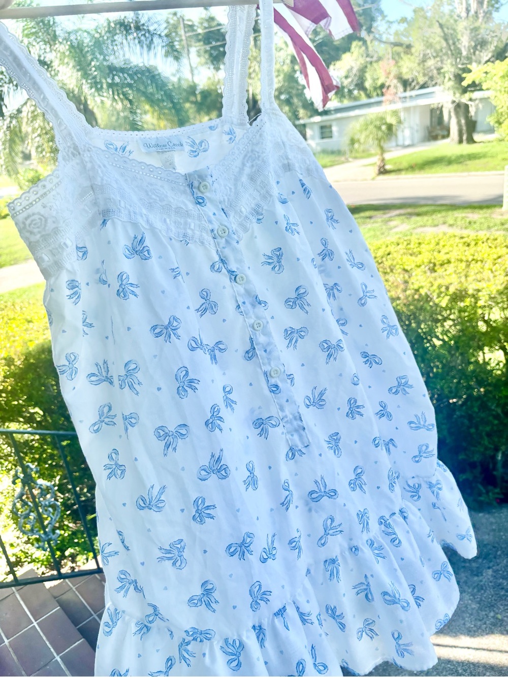 Vintage Willow Creek Blue Bow Lace Cottagecore Tradwife Coquette Nightgown M - Picture 10 of 12